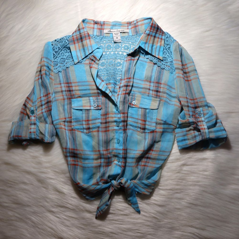 American Rag Sheer Plaid Camper Shirt